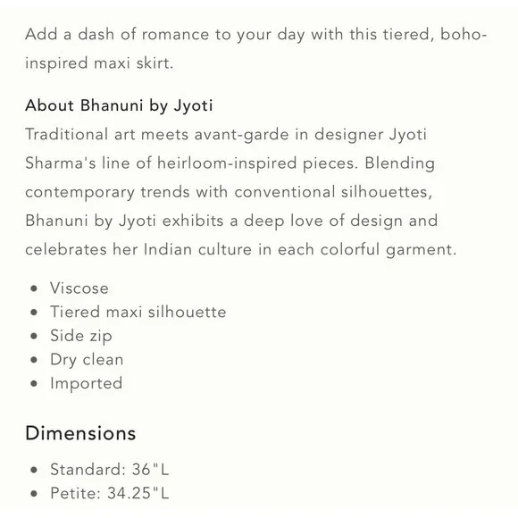 NWT Anthropologie Bhanuni by Jyoti Anarosa Tiered Maxi Skirt Floral Boho 4 $158 - Picture 6 of 12